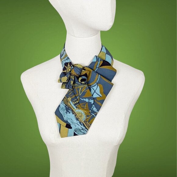 Unisex Nautical Ascot Tie Made From A Repurposed Silk Necktie. NEW - Picture 1 of 7